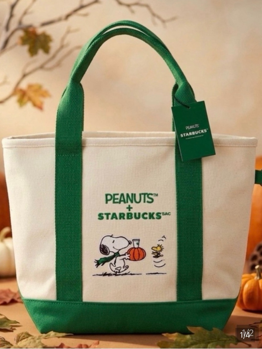 Peanuts × Starbucks Snoopy + Woodstock Canvas Tote Bag